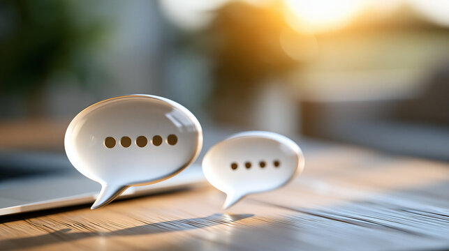 Close up of a dialogue bubble icon with communication symbols on a bright clean well lit background effective communication concept empathy clear dialogue teamwork