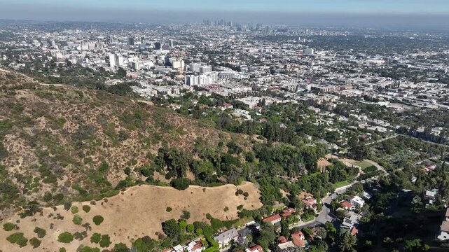 Hollywood from Runyon Canyon Aerial Shot Forward Tilt Up
