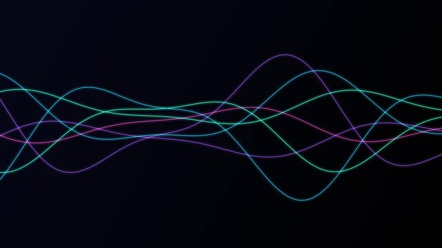 Abstract sound waves, vibrant audio equalizer visualization, dynamic frequency spectrum, modern digital sound wave animation for music and technology projects