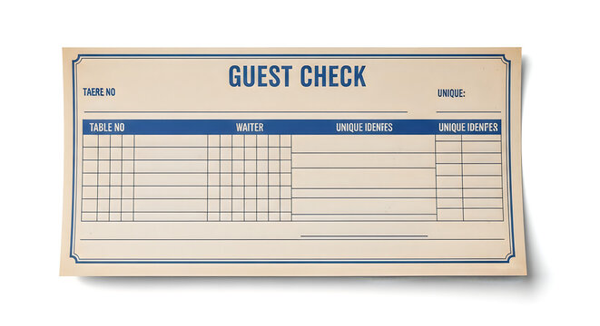 Vintage paper guest check form with restaurant template document stationery