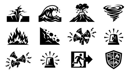 Fototapeta premium Natural Disasters and Emergency Response Icon Set