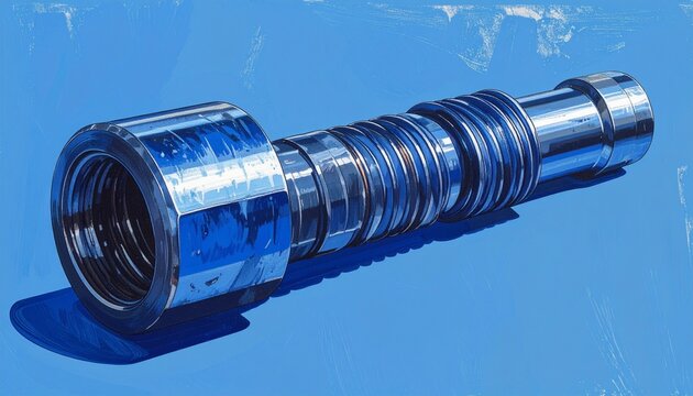 Close up of polished metal mechanical shaft component.
