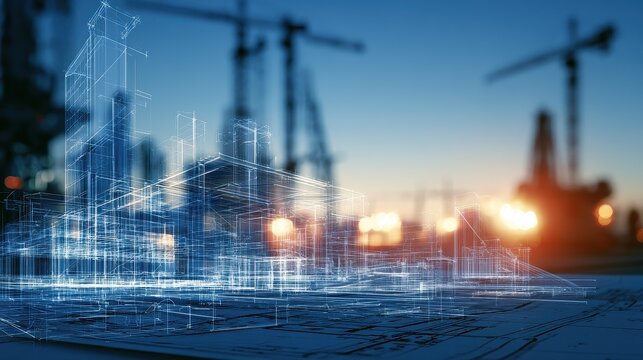 Engineering blueprint technical mastery and problem solving focus on industrial development theme dynamic Fusion illuminated architecture studio backdrop. 