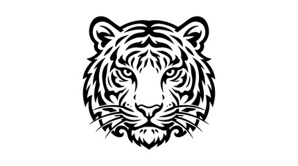 Fototapeta premium Detailed black and white tiger head front view.