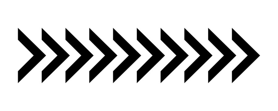 Sharp chevron arrow cluster directional movement black and white graphic for design use.