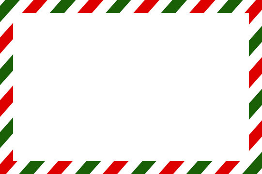 Decorative festive frame with alternating red and green diagonal stripes for holiday decor.