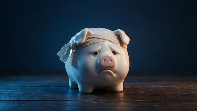 Sad Piggy Bank with Head Bandage