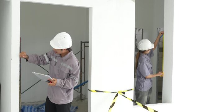 Construction inspectors and engineer discussing project details at an unfinished building site, teamwork, communication, safety compliance, site supervision, safety, construction project management.