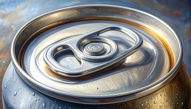 Close up of an open soda can tab with condensation.