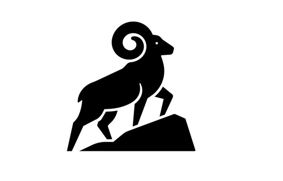 Mountain Goat Silhouette Icon Standing on Rock