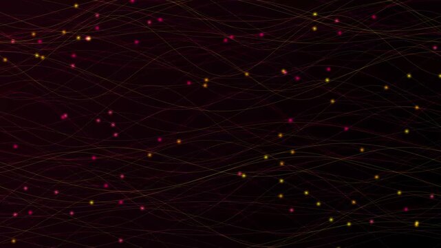 Abstract flowing particle animation, dynamic digital data stream, futuristic technology background, vibrant red and yellow light trails, modern science and communication concept video