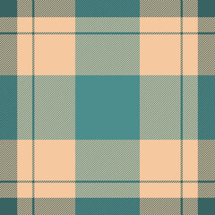 Naklejka premium Classic tartan plaid pattern in teal and peach. A seamless textile design evokes warmth and tradition. Use for fashion, interiors, backgrounds, or creative projects.