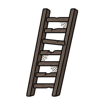 Old Broken Wooden Ladder with Spiderwebs Illustration