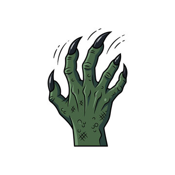 Spooky Green Zombie Hand Reaching Up with Sharp Black Monster Claws