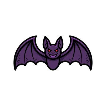 Spooky Purple Bat Mascot Vector Illustration with Red Eyes