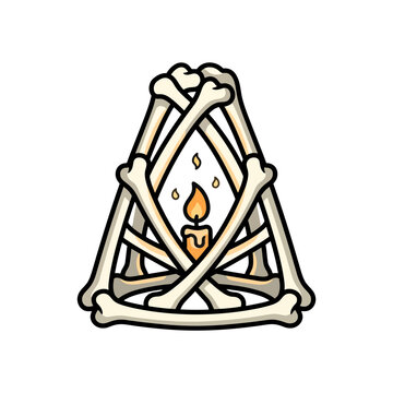 Stylized Bone Ritual Structure with Burning Candle Illustration