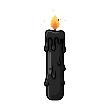 Black Melting Candle Vector Illustration with Burning Flame