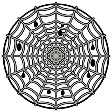 Circular Spider Web Graphic with Black Droplets for Halloween Design
