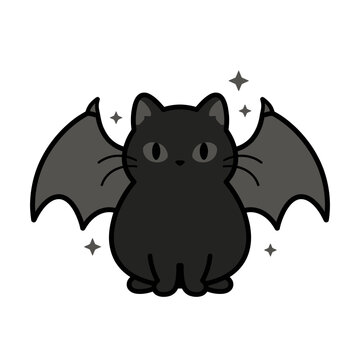Cute Black Cat with Bat Wings and Stars Halloween Sticker Art