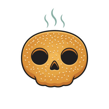 Skull Shaped Sesame Seed Bun Graphic Vector Illustration