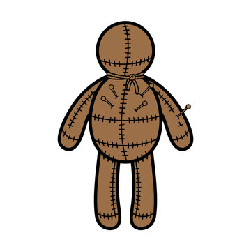 Brown Voodoo Doll Illustration with Pins for Magic and Rituals