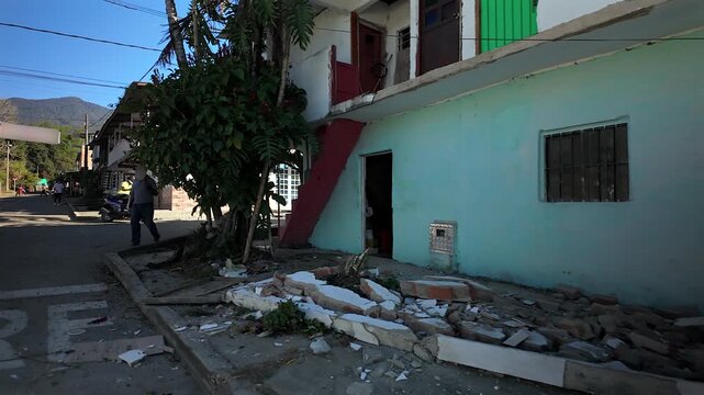 earthquake damage and rubble on darien, lago calima, colombian town
