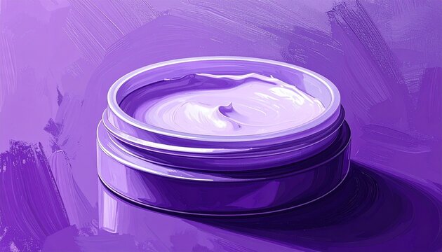 Purple Cosmetic Jar with Cream on Vibrant Background.