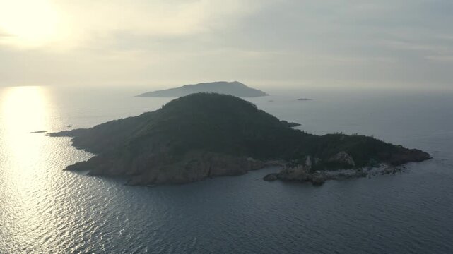 4k drone footage - Sunrise over islands near Quy Nhon.  Vietnam