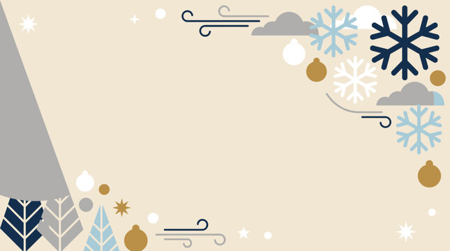 Minimalist Winter Frame Background with Snowflakes Christmas Trees and Ornaments