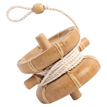 Handcrafted Bamboo Yo-Yo Diabolo Traditional Spinning Toy Isolated on Transparent Background
