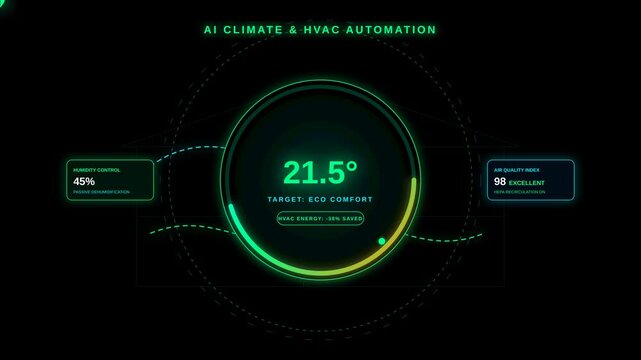 Digital UI Display for AI Climate Control and HVAC Automation with Energy Efficiency Monitoring