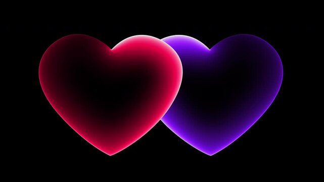 Purple and red neon heart border with sparkling light effect for romance and celebration on transparent background