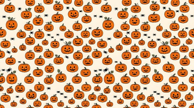 Seamless pattern with handdrawn halloween pumpkins and spiders