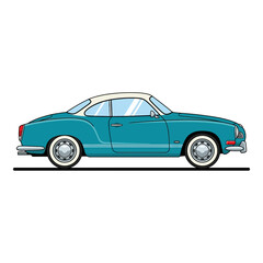 Fototapeta premium Classic Teal Car, Vintage Automobile, Retro Vehicle, Isolated on White