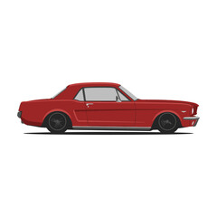 Fototapeta premium Red Classic Car Illustration - Vintage Automobile Side View