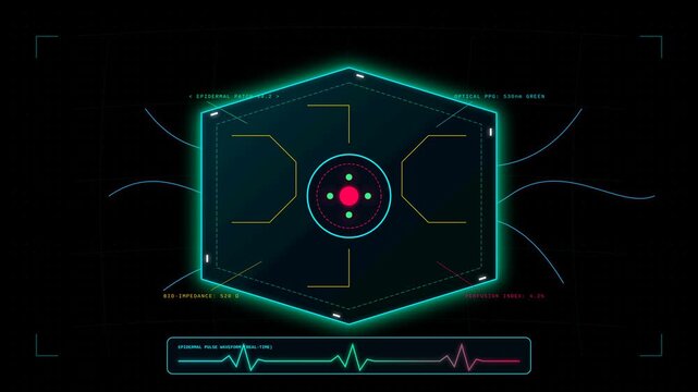 Futuristic Digital Medical HUD Interface Tracking Biometric Data Analytics with Pulse Waveform Display