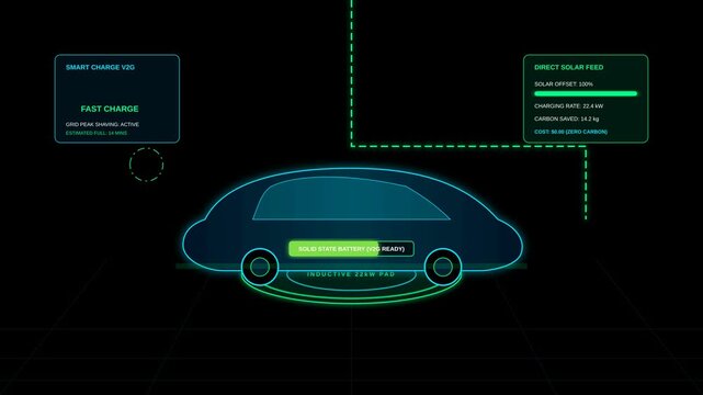 Futuristic Electric Vehicle Charging Interface with Solid State Battery Status Data Visualization
