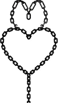 Outline of two linked hearts made of chain links, symbol of connection and unbreakable bond