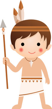Cute Cartoon Native American Boy Illustration