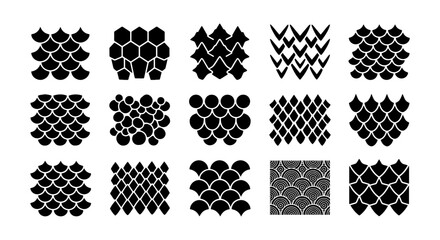 Scales Patterns Collection, Fish Scales Vector Graphics, Reptile Skin Textures, Geometric Seamless Backgrounds © haji