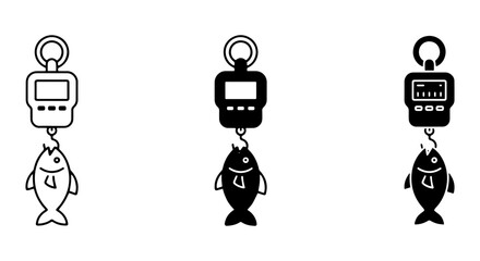Digital Fish Scale Icons, Weighing Device Vector Set, Fishing Measurement Tools, Angling Equipment Graphics © haji
