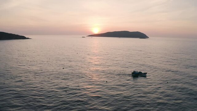 4k drone footage - Sunrise over islands near Quy Nhon.  Vietnam