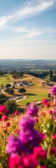 Fototapeta premium Panoramic view of golf estate from a hillside, hillside, linkslykia