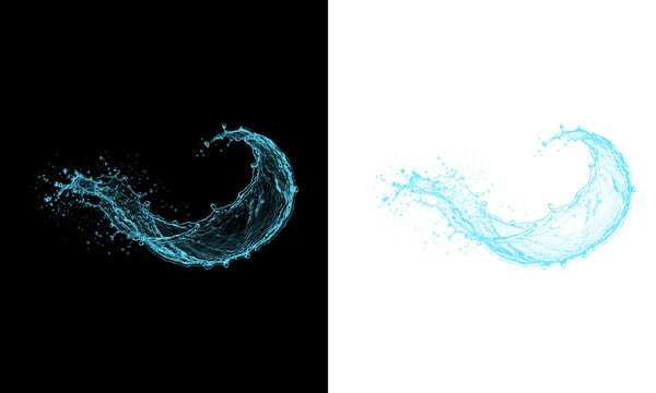 Dynamic blue water splash wave motion effect isolated on transparent background