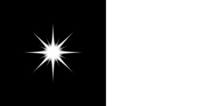 A bright white eight pointed star shape isolated on transparent background