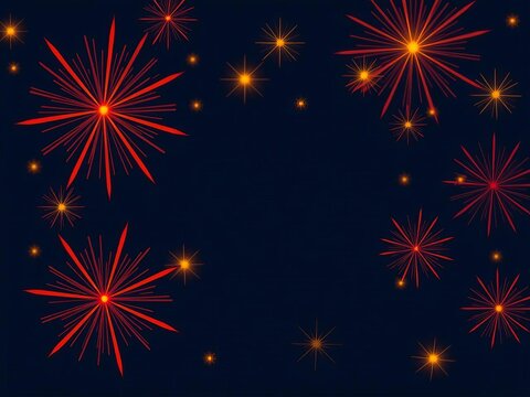 "Vibrant orange and yellow starbursts on a dark blue background", contrasting, || colors