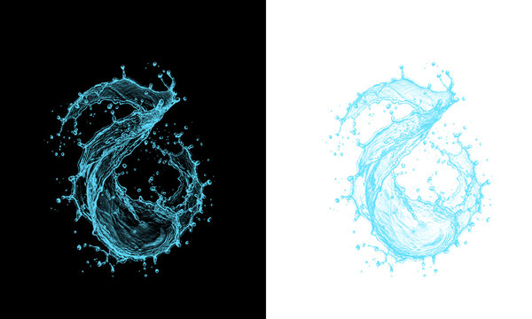 Two dynamic swirling blue water splashes isolated on transparent background