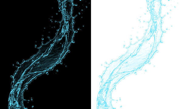 Dynamic blue water splash forming a curved wave shape isolated on transparent background