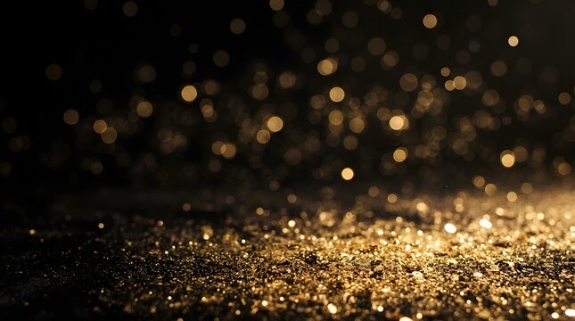 Abstract golden glitter background with sparkling bokeh lights perfect for luxury black friday sale promotion and festive holiday event designs