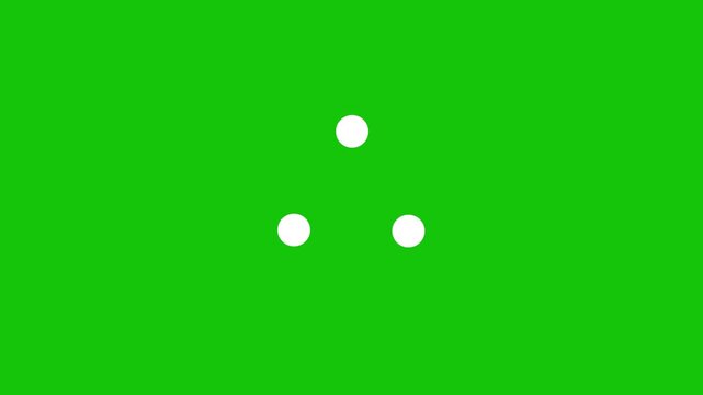 Three white dots rotating triangular. Triple glyph circles spinner balanced loading animation. Animated throbber with alpha channel. 4K video. Progress indicator, buffering